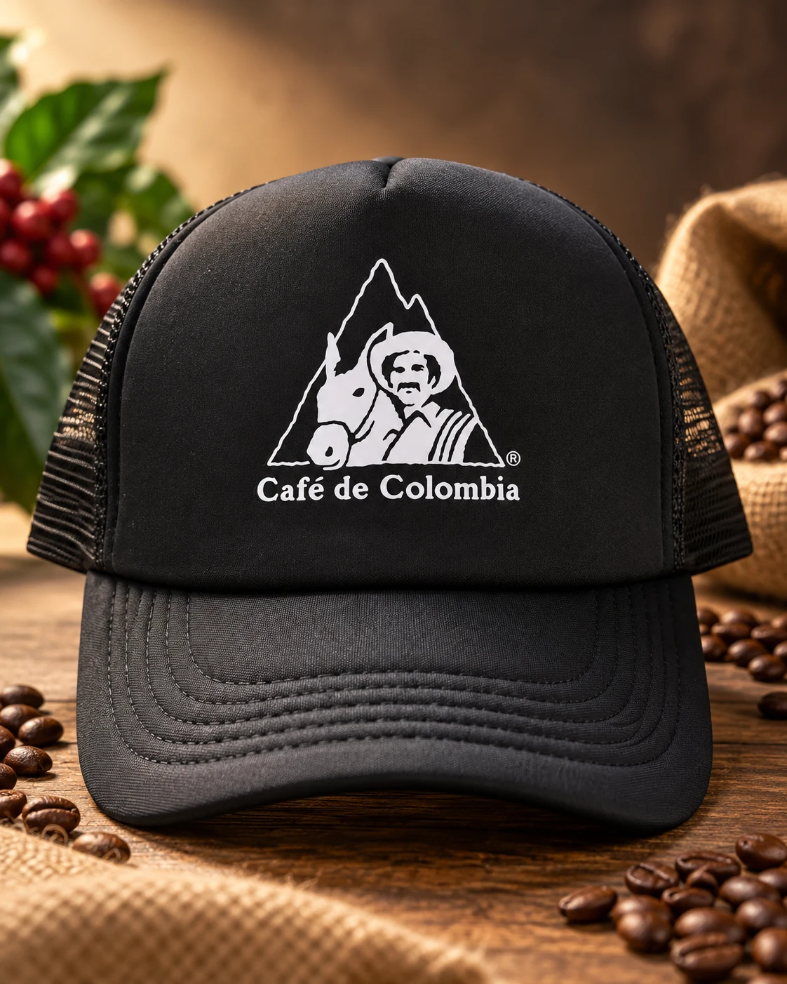 Gorra promocional Café de Colombia producida por DICO Studio